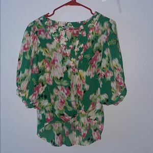 Rose & Olive Vibrant Green Floral Blouse